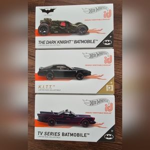 Hot Wheels id TV Series (2)Batmobile Cars by Mattel And(1)Kitt. 3 Car (BUNDLE)